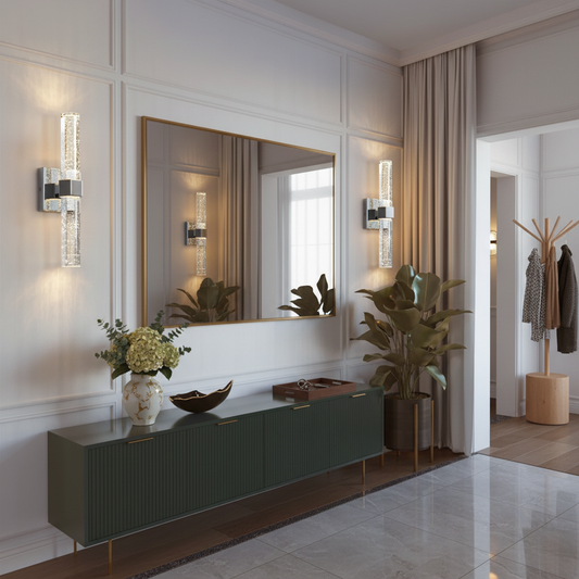 Silver sconces in luxury entryway