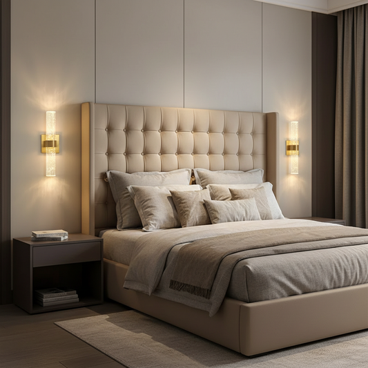 Bedroom with crystal bubble wall sconces