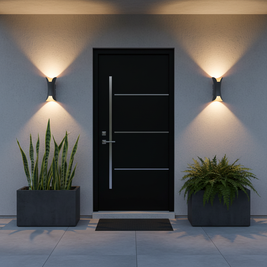 Square format entrance with Klepsydra lights