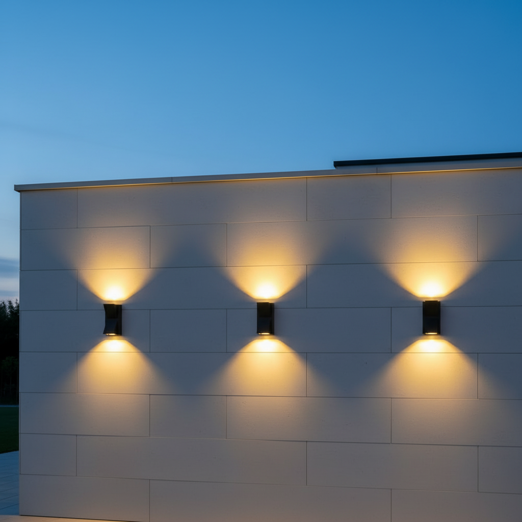 Trzy kinkiety LED Noir na nowoczesnym domu